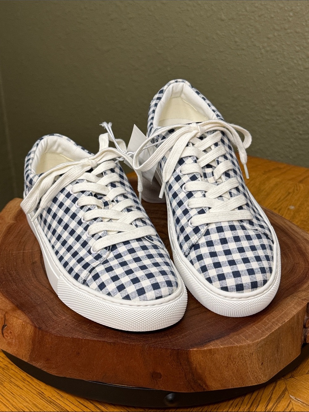 NWT J. Crew Navy & White Gingham Road Trip Canvas Sneakers